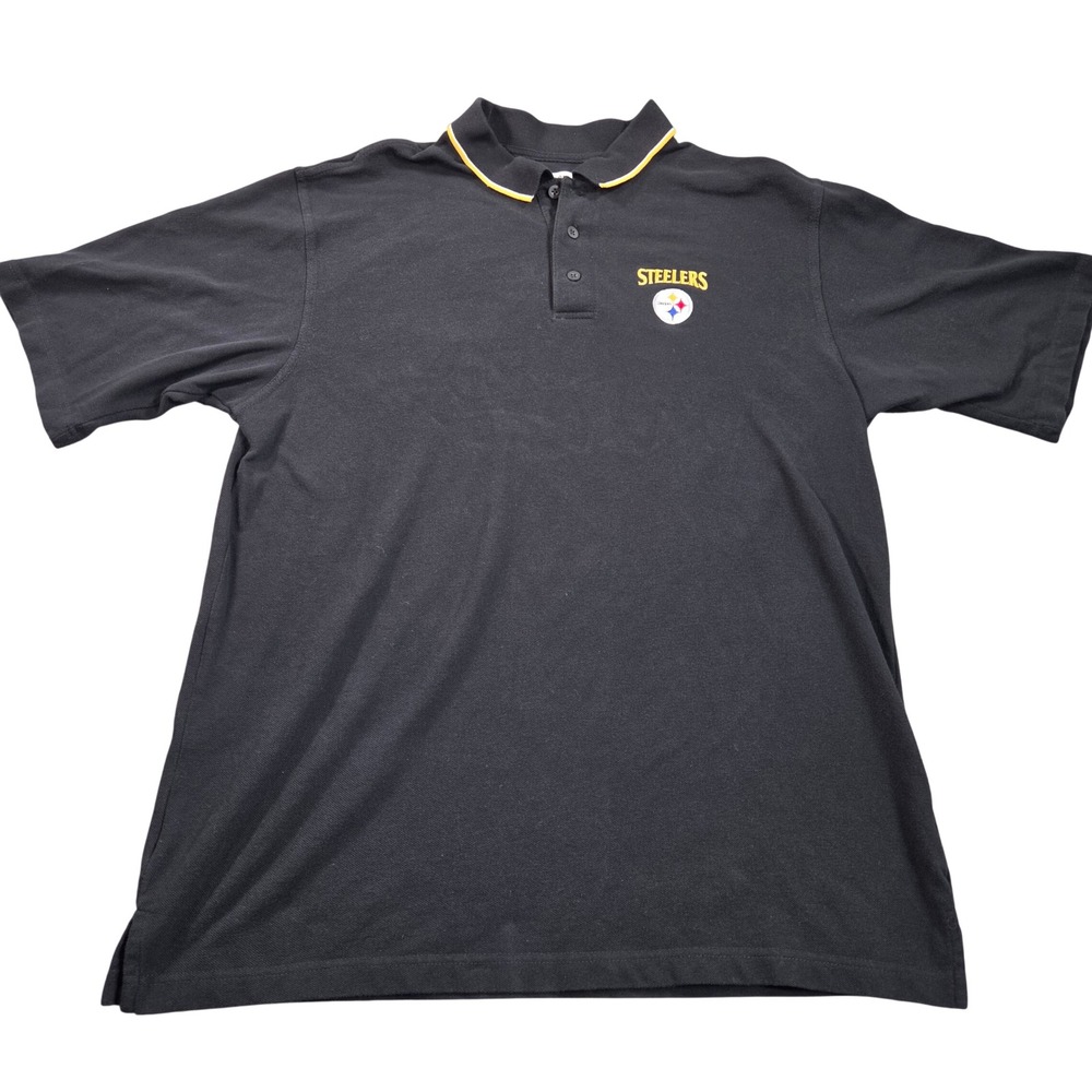 Pittsburgh Steelers Polo Shirt Mens XL Black NFL Team Apparel Cotton DJ68 21352